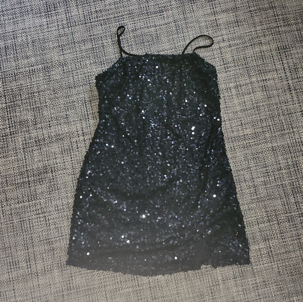 Black sequined cocktail dress